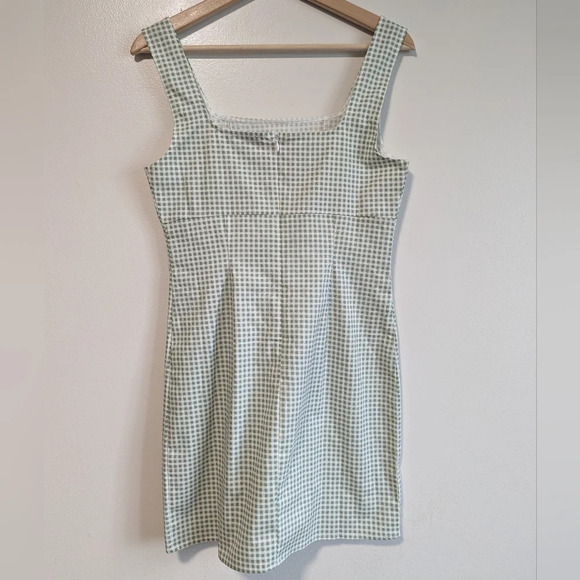 Lulu's Happy Chance Sage Green Gingham Square Neck Mini Dress - Small - Picture 8 of 12